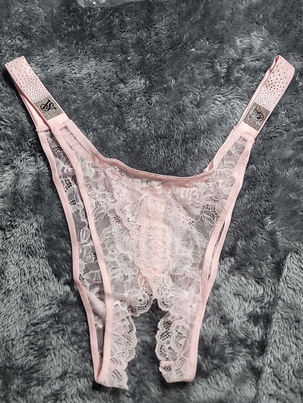 Victoria's secret very sexy shine strap lace Brazilian crotchless panty XXLARGE
